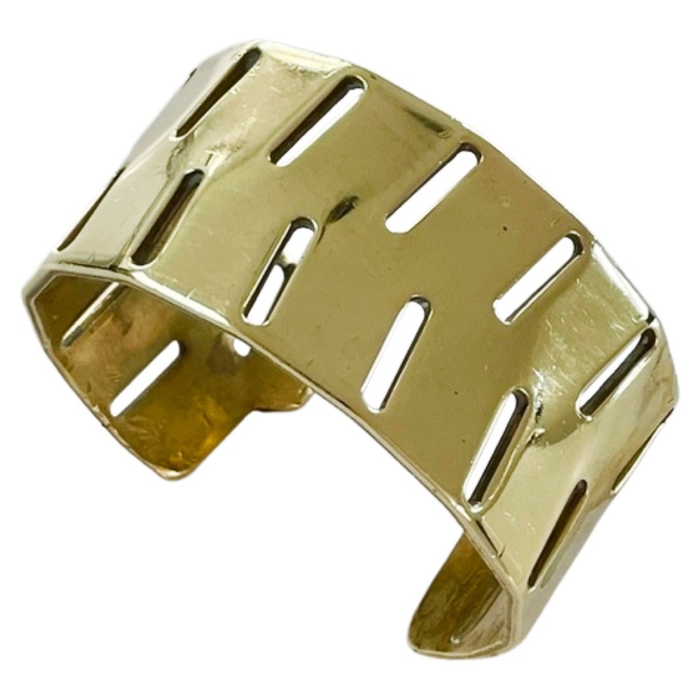 Vintage Heavy Weight Gold MCM Art Deco Wide Cuff Bracelet